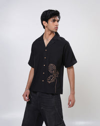 Midnight Monstera Hand Embroidered Men’s Shirt