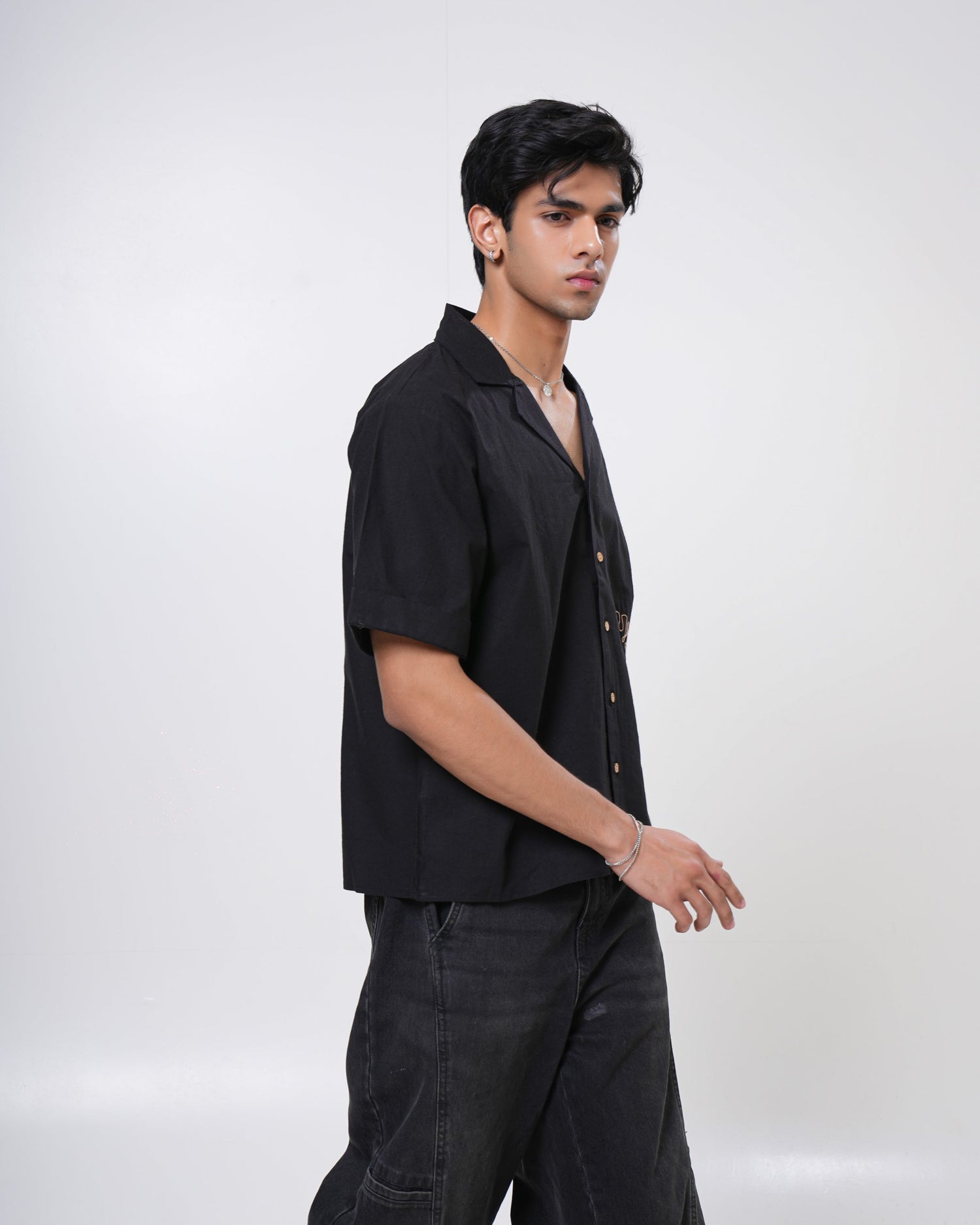 Midnight Monstera Hand Embroidered Men’s Shirt