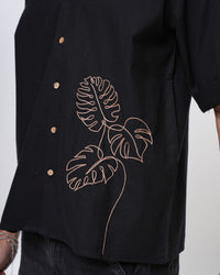 Midnight Monstera Hand Embroidered Men’s Shirt