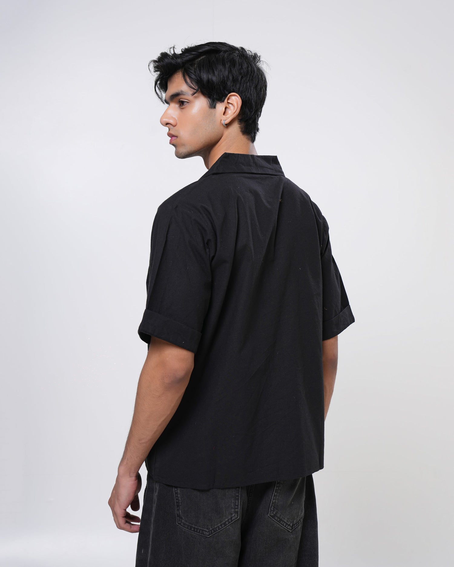 Midnight Monstera Hand Embroidered Men’s Shirt