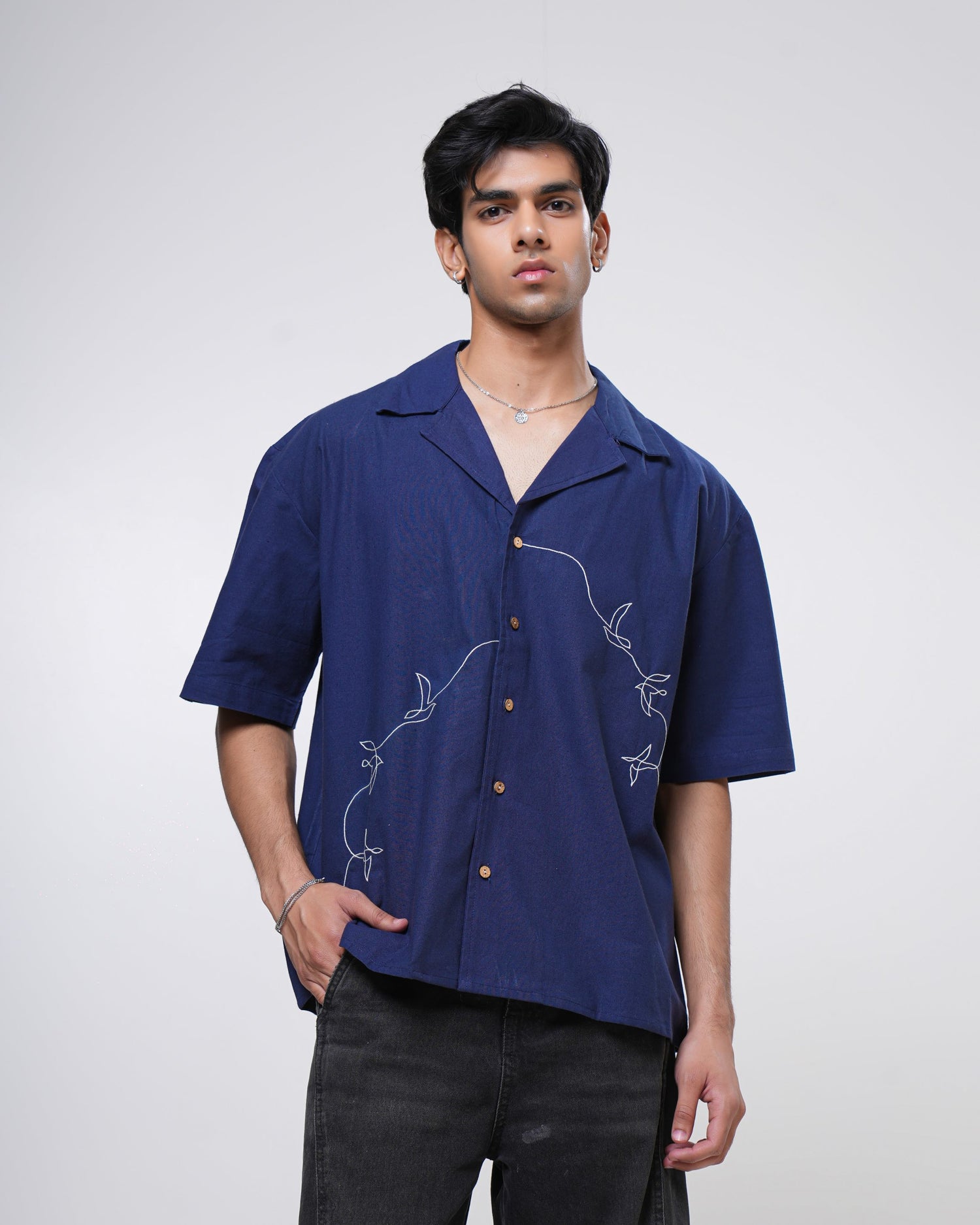 Indigo Vine Hand Embroidered Men’s Shirt