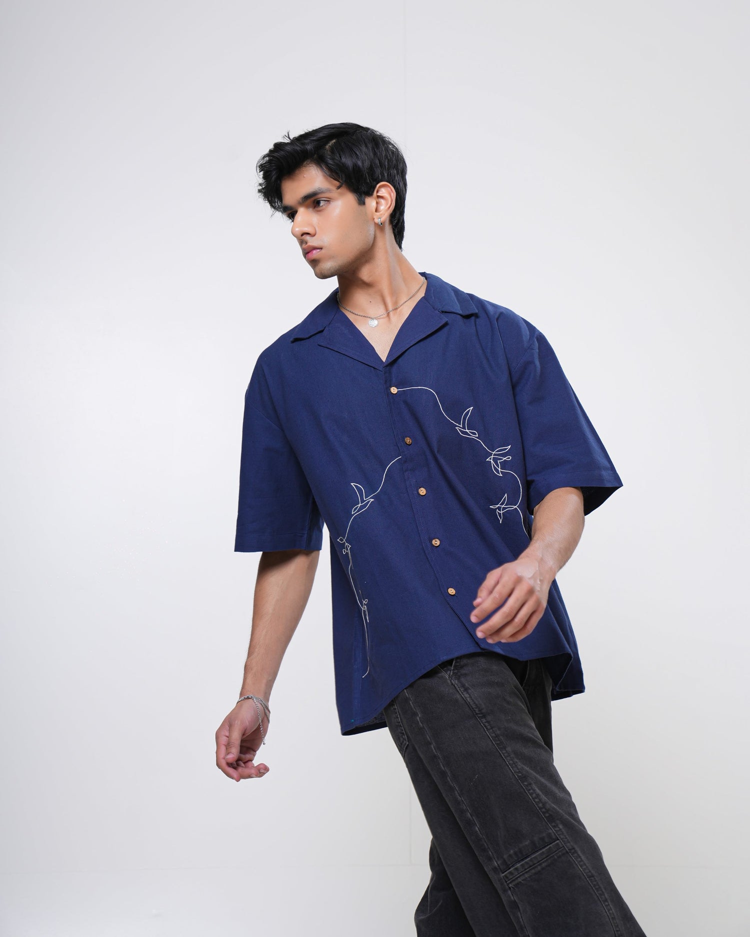 Indigo Vine Hand Embroidered Men’s Shirt