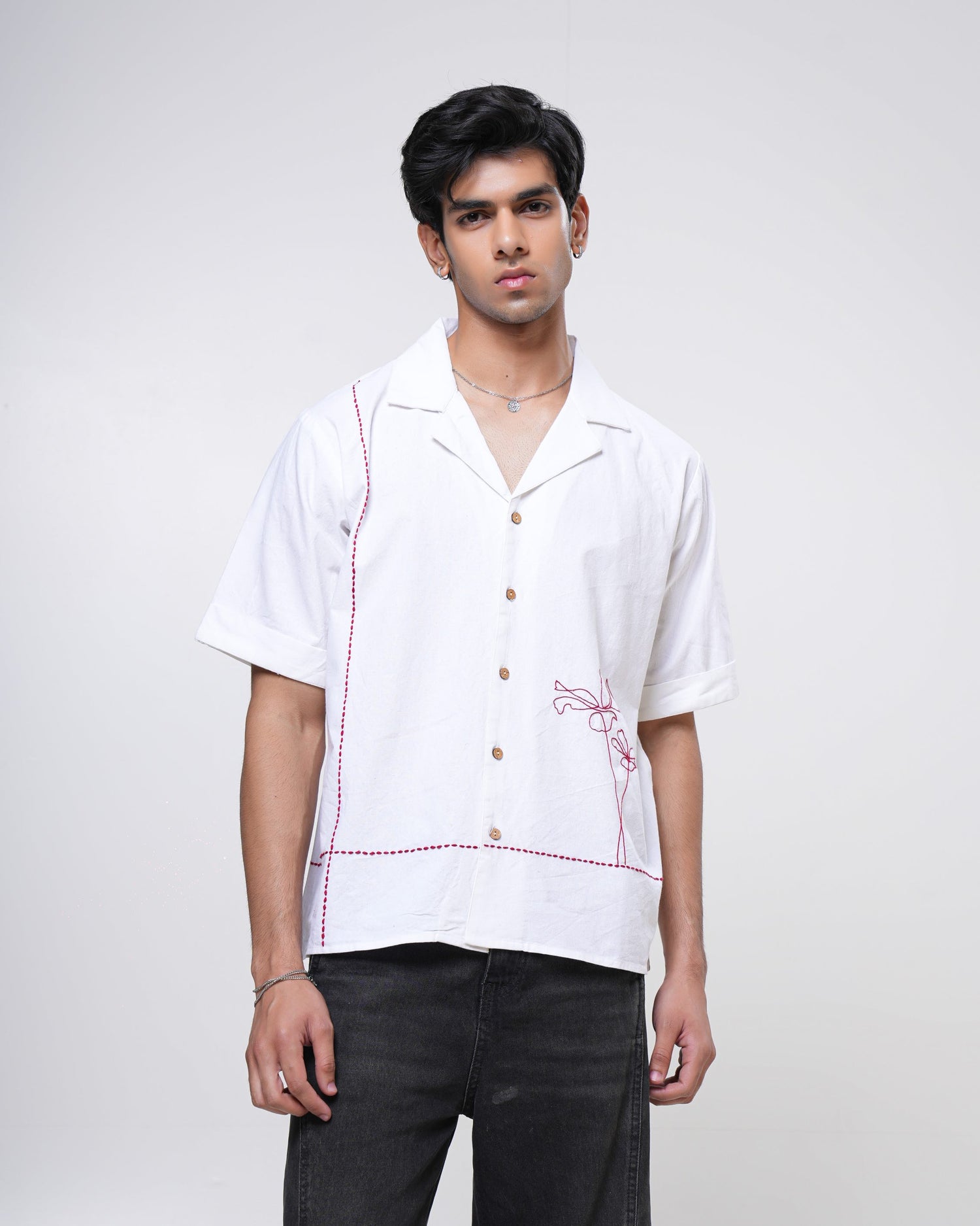 Ivory Bloom Hand Embroidered Men’s Shirt