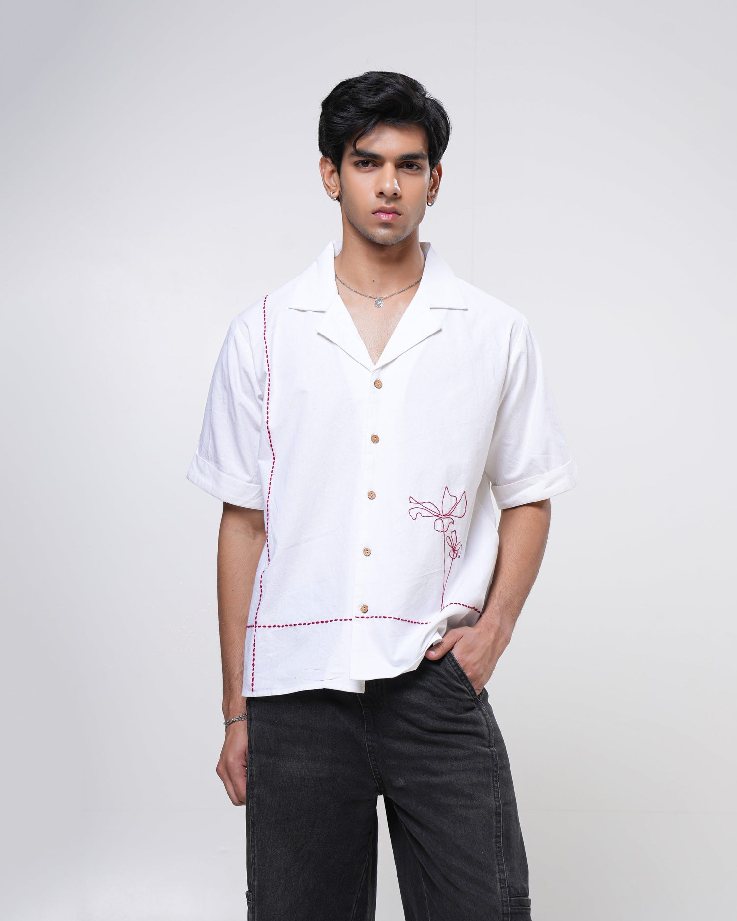 Ivory Bloom Hand Embroidered Men’s Shirt