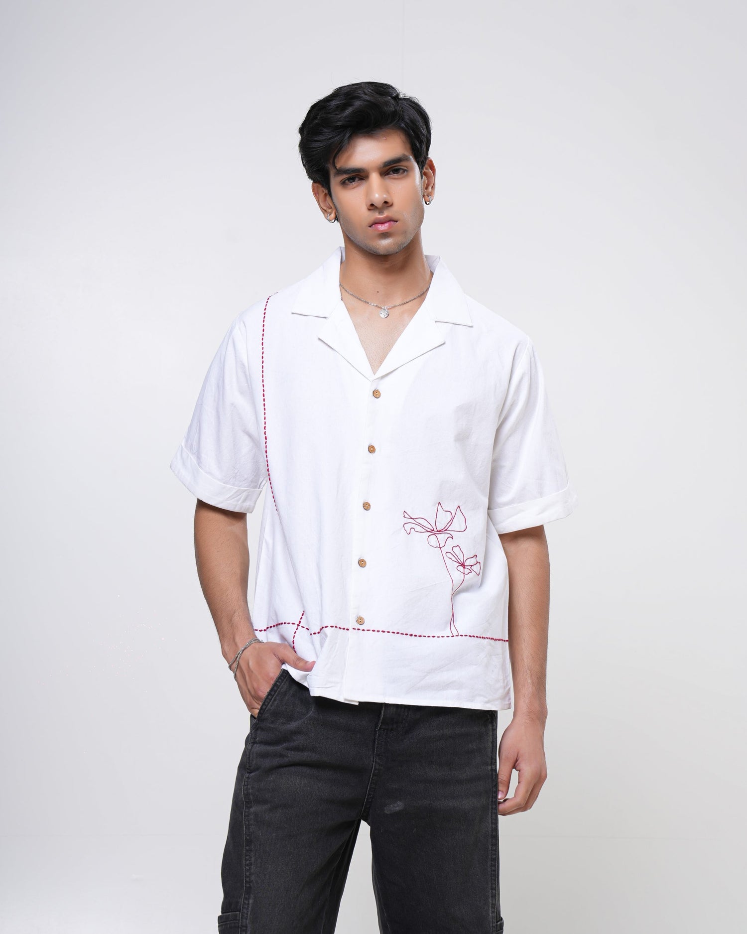 Ivory Bloom Hand Embroidered Men’s Shirt