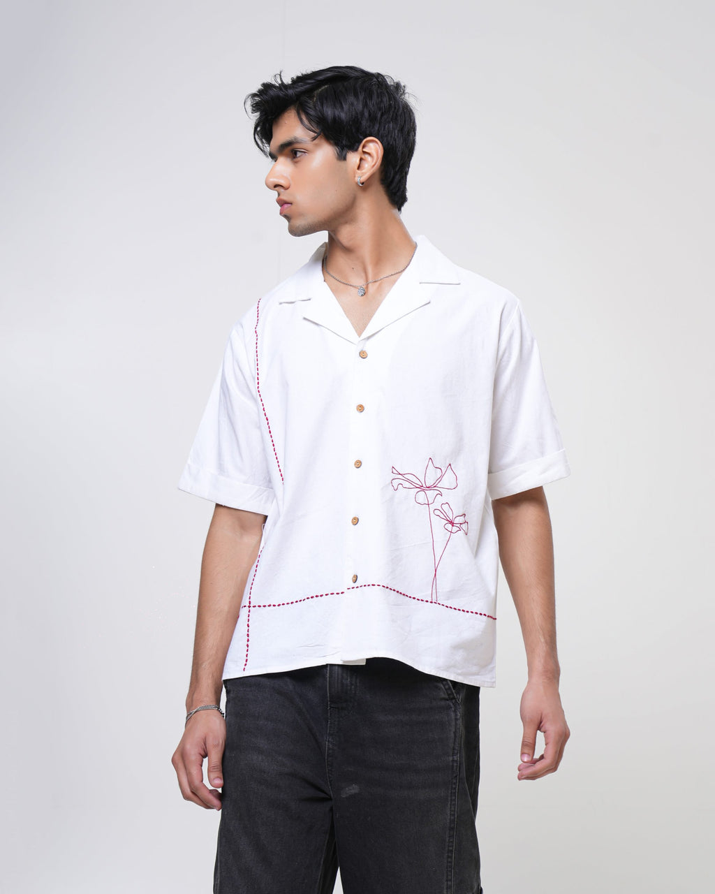 Ivory Bloom Hand Embroidered Men’s Shirt