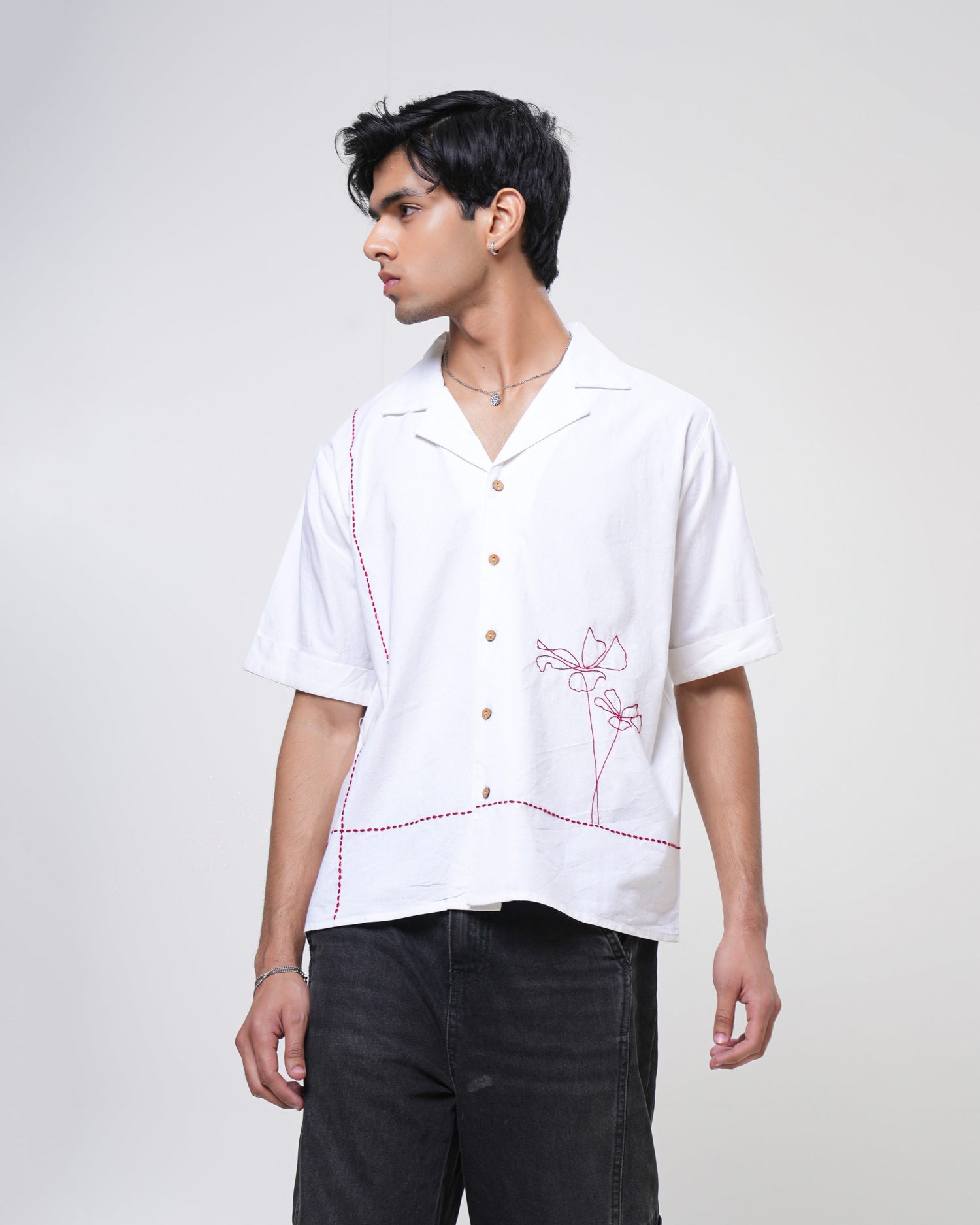 Ivory Bloom Hand Embroidered Men’s Shirt