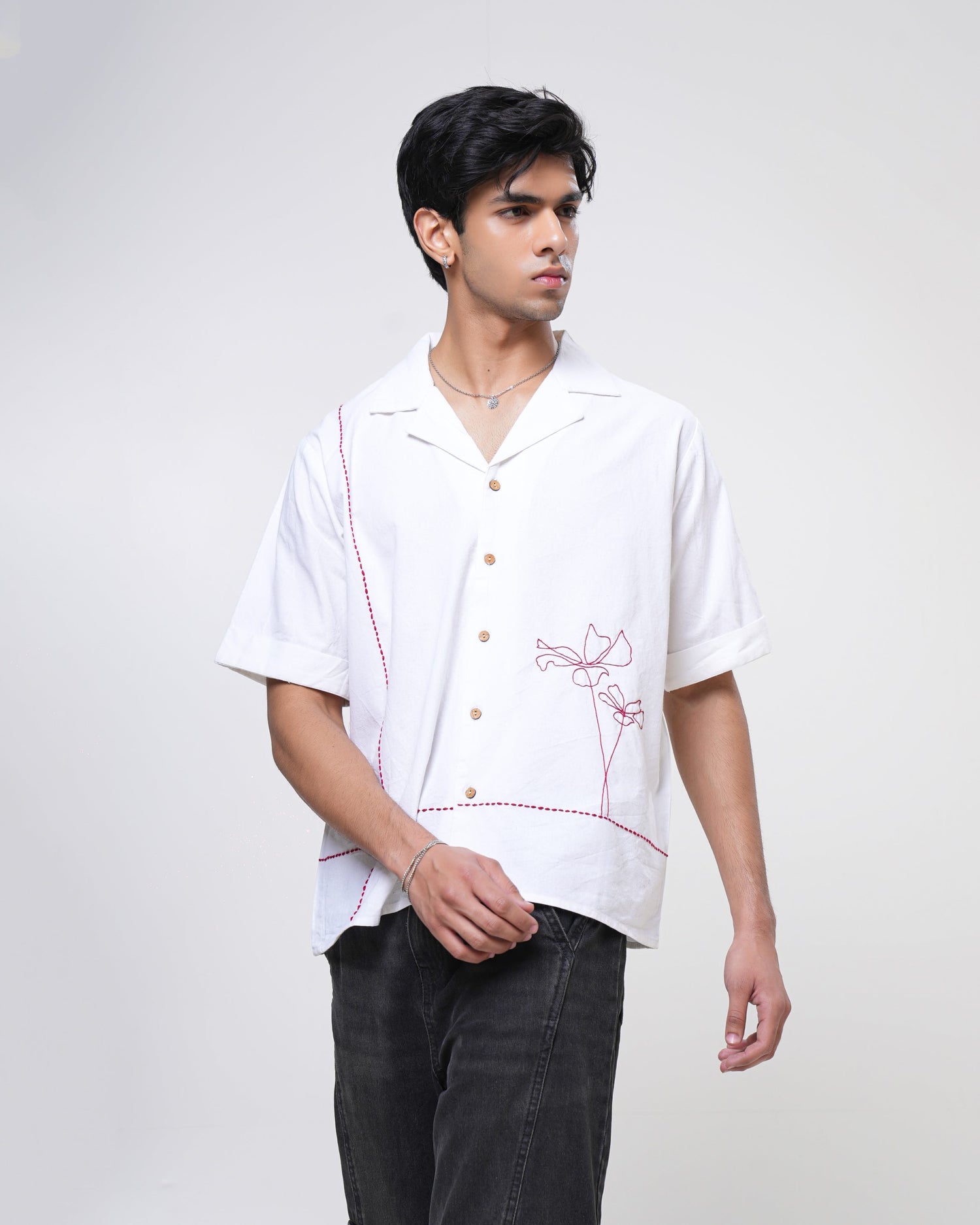 Ivory Bloom Hand Embroidered Men’s Shirt