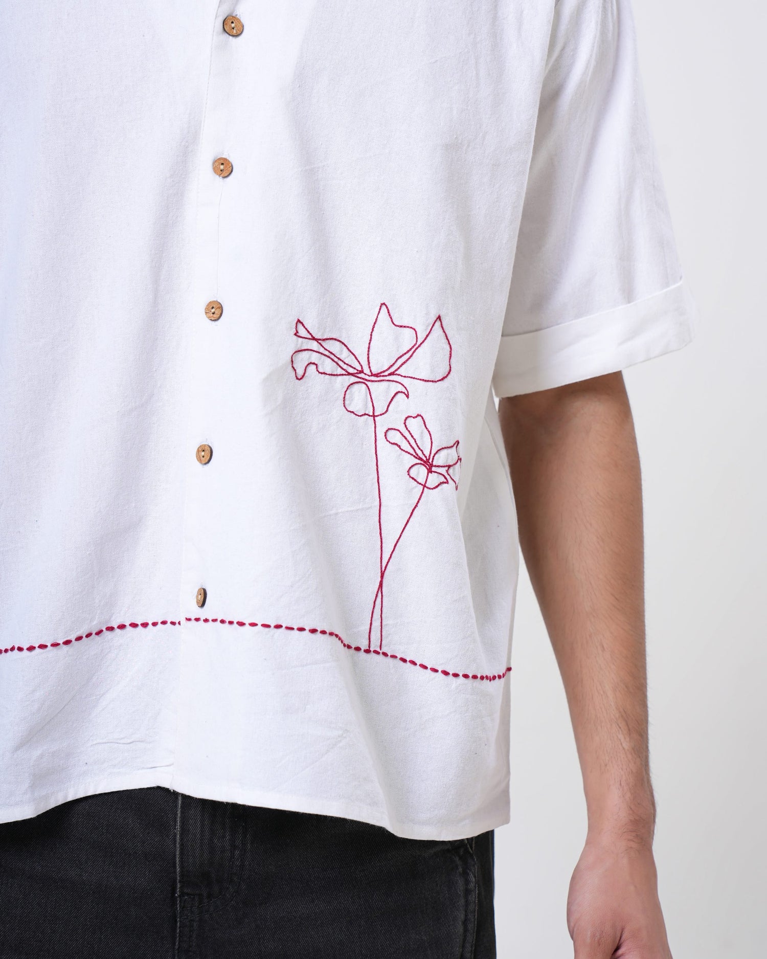 Ivory Bloom Hand Embroidered Men’s Shirt