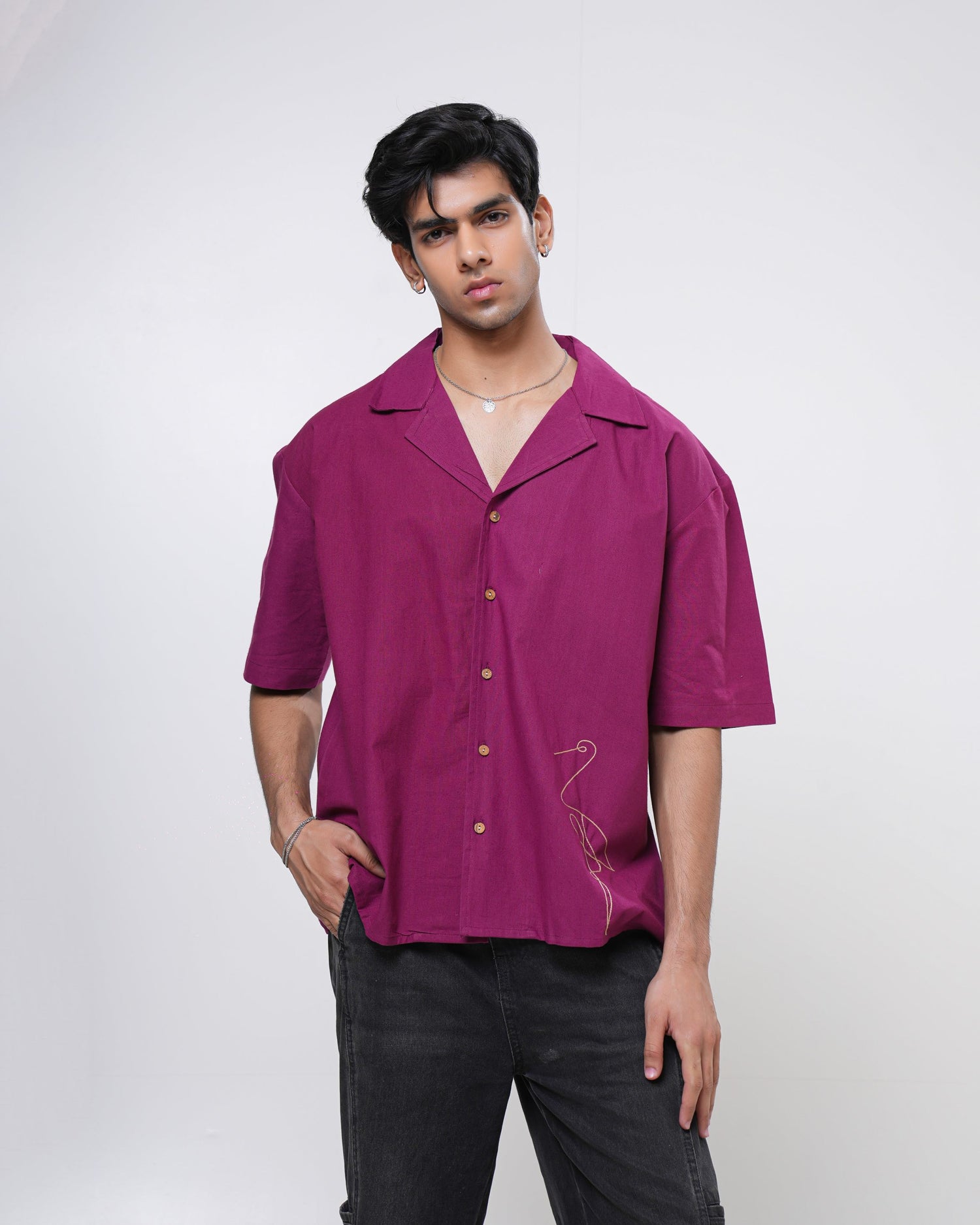 Berry Crane Hand Embroidered Men’s Shirt
