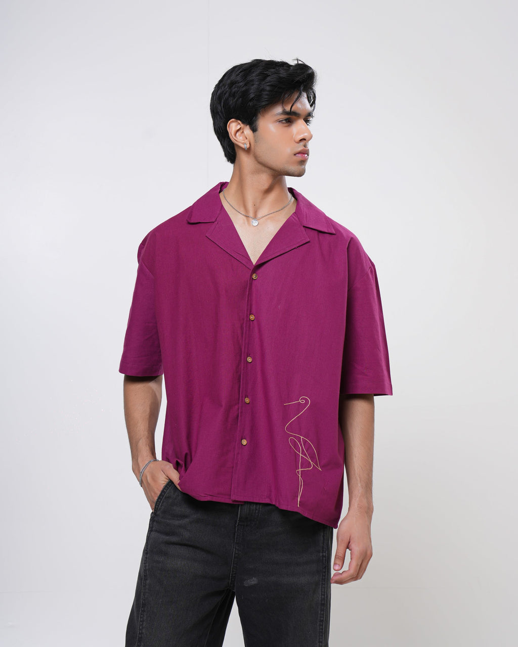 Berry Crane Hand Embroidered Men’s Shirt