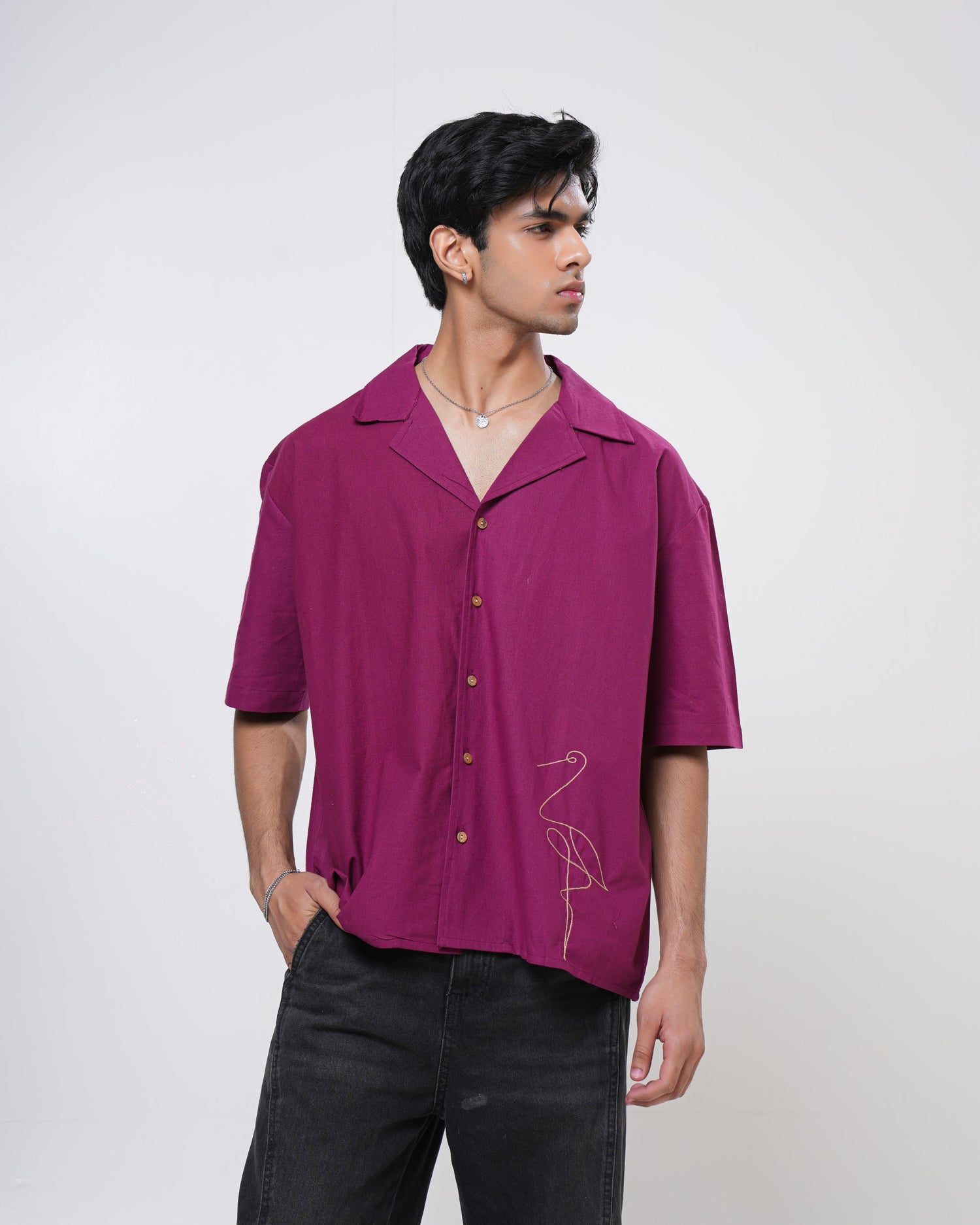 Berry Crane Hand Embroidered Men’s Shirt