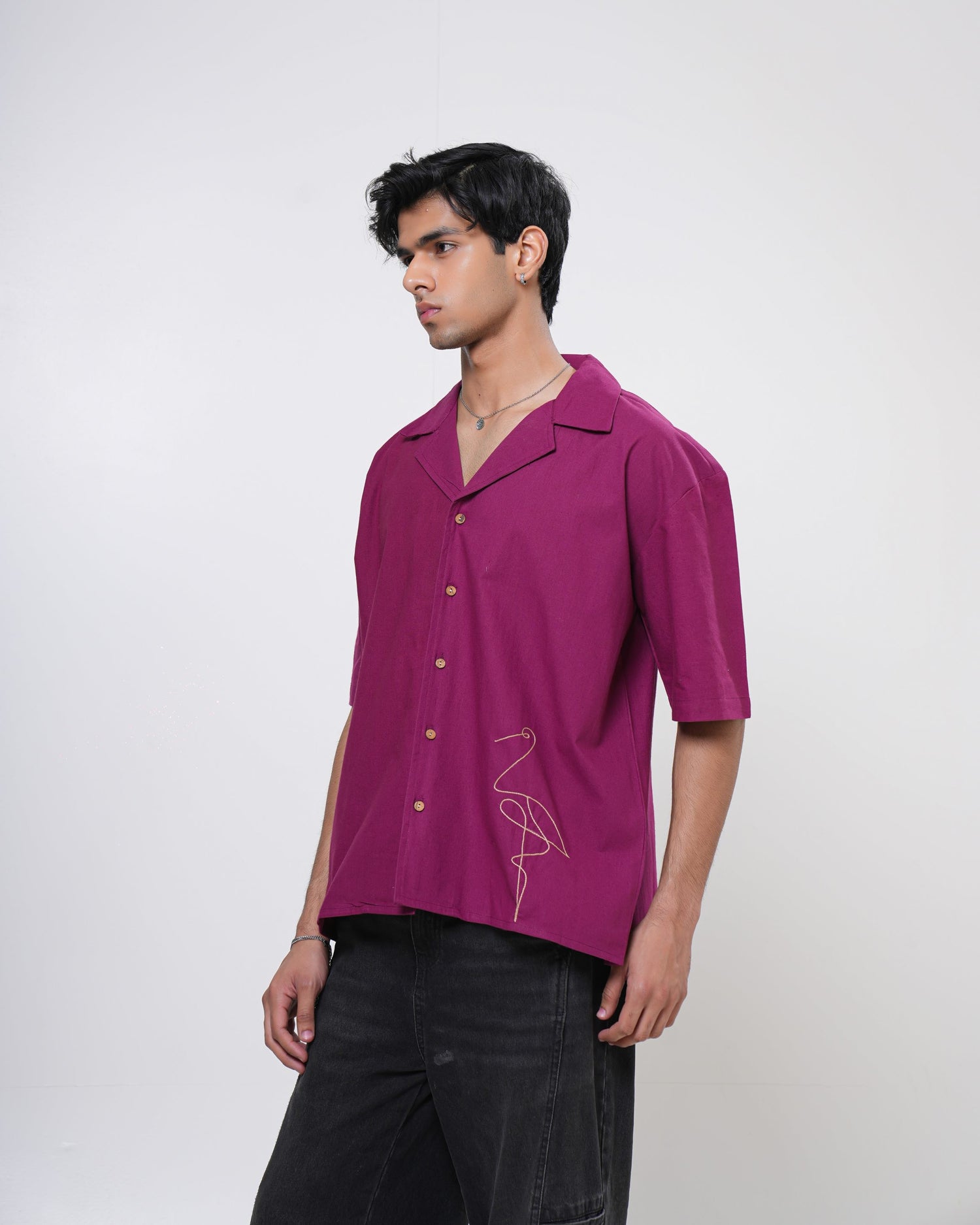 Berry Crane Hand Embroidered Men’s Shirt