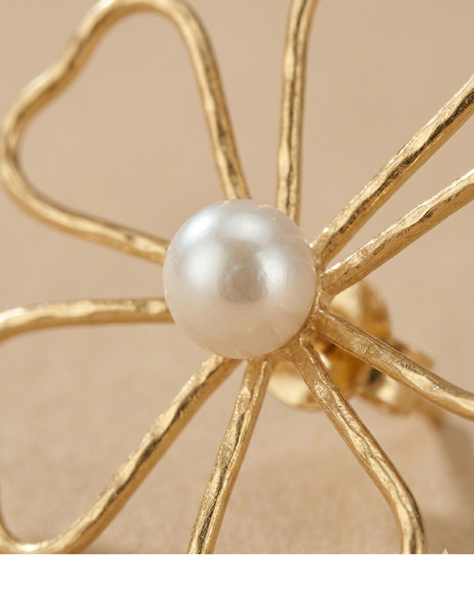 Pearl Flower Gold-Tone Stud Earrings for Women