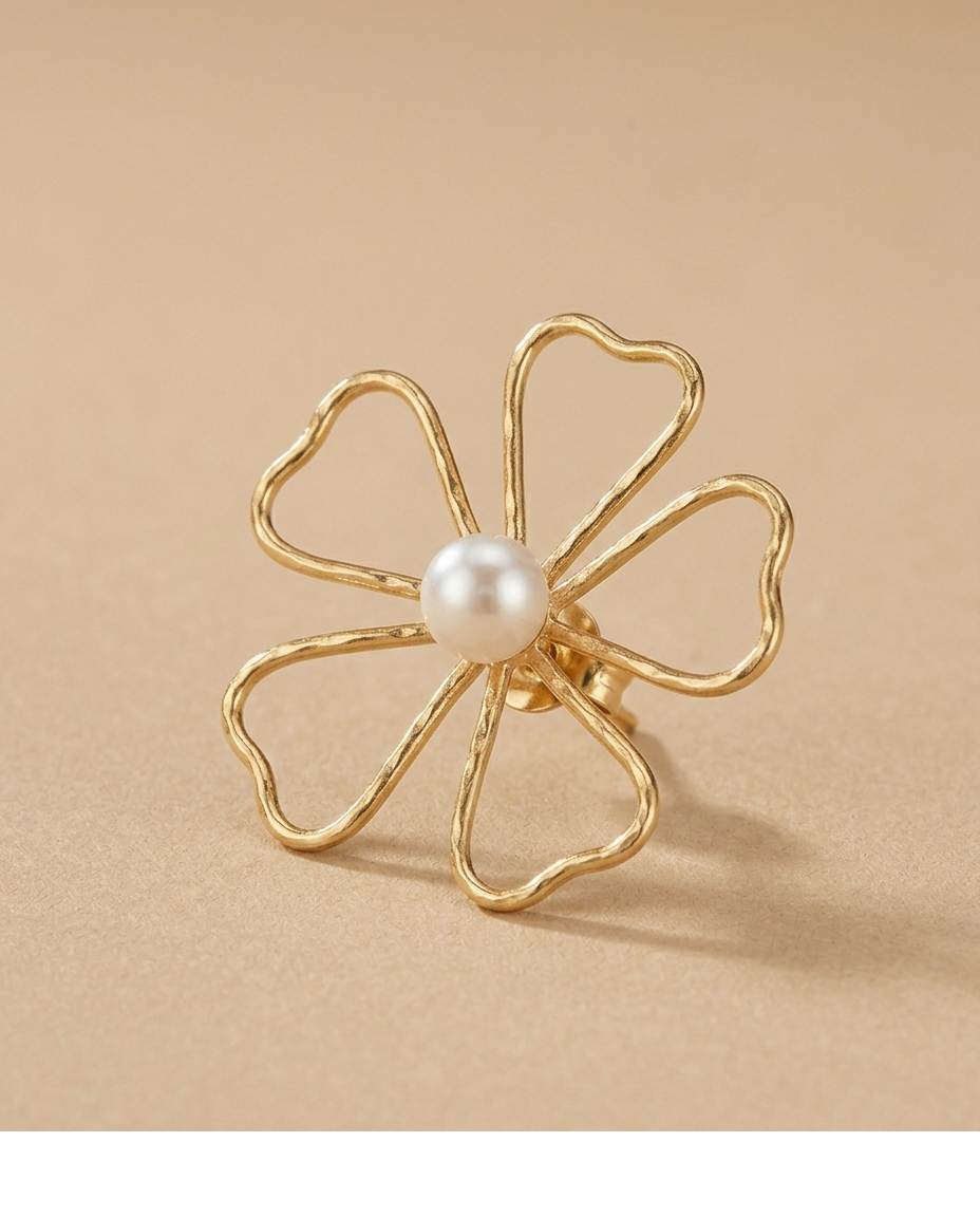Pearl Flower Gold-Tone Stud Earrings for Women