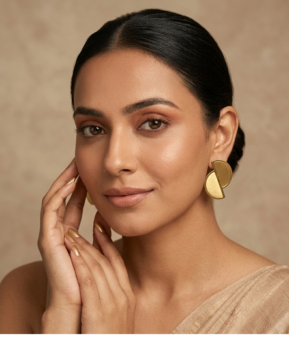 Abstract Gold Half-Moon Statement Stud Earrings for Women