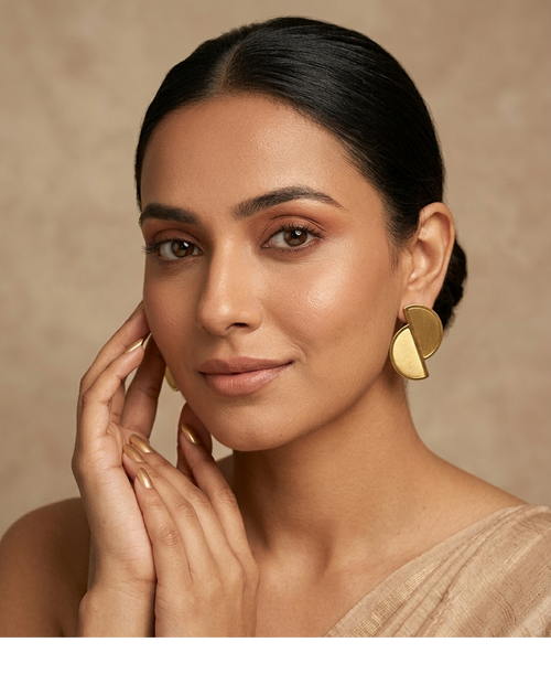 Abstract Gold Half-Moon Statement Stud Earrings for Women