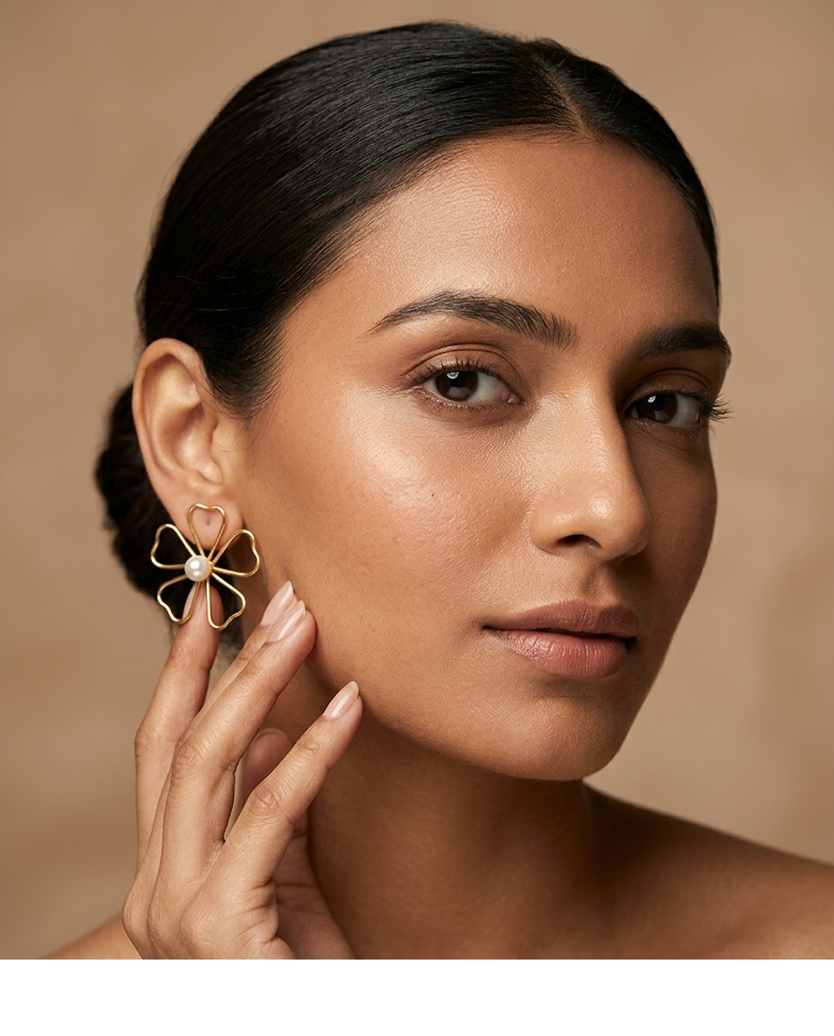Pearl Flower Gold-Tone Stud Earrings for Women
