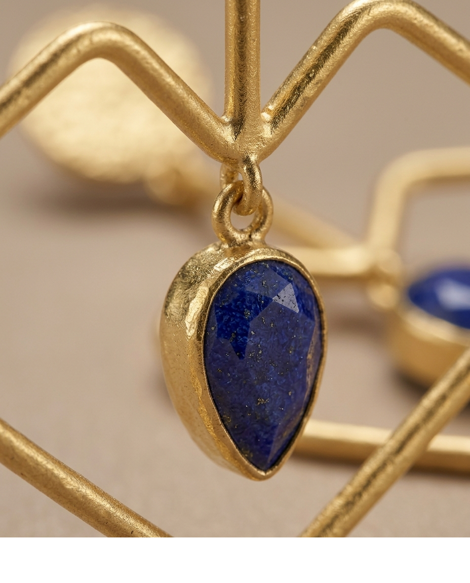 Blue Stone Geometric Drop Earrings in Gold-Tone Finish for Women