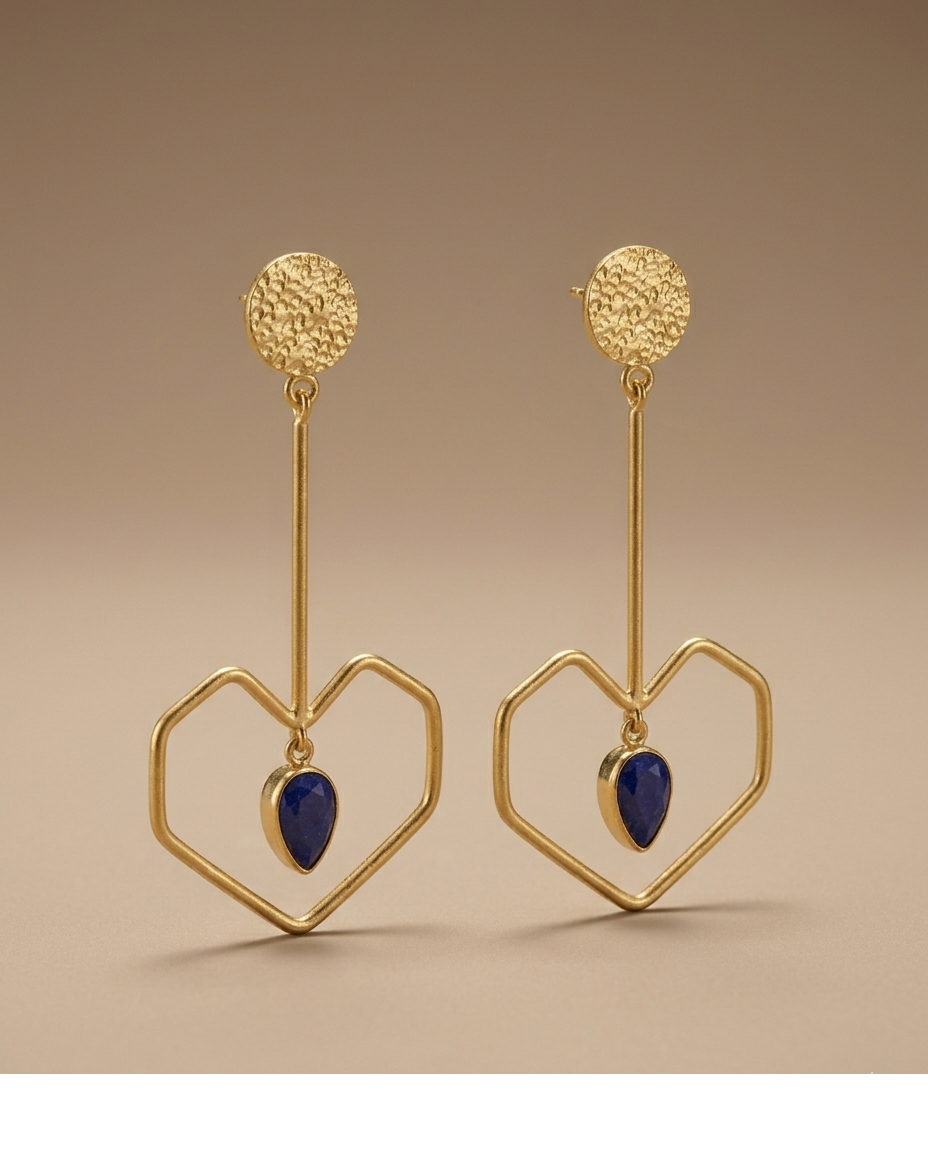 Blue Stone Geometric Drop Earrings in Gold-Tone Finish for Women