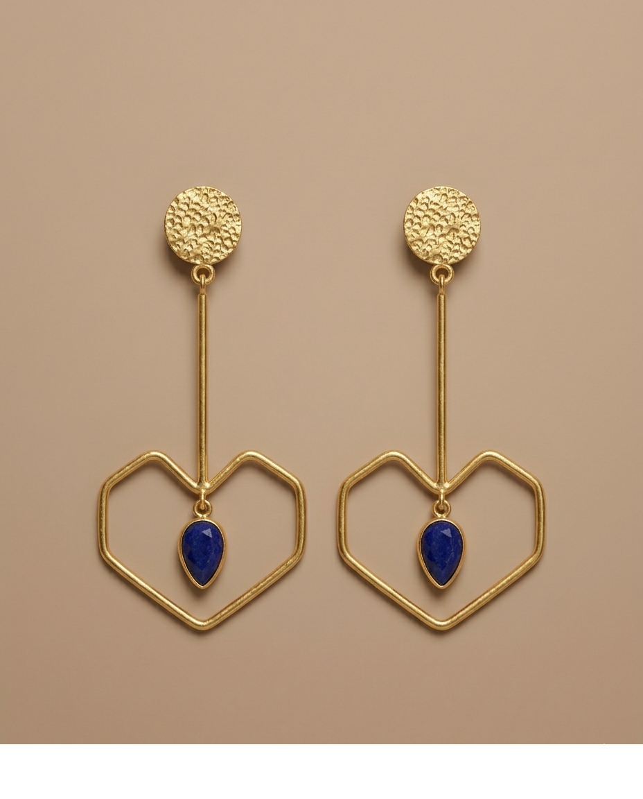 Blue Stone Geometric Drop Earrings in Gold-Tone Finish for Women