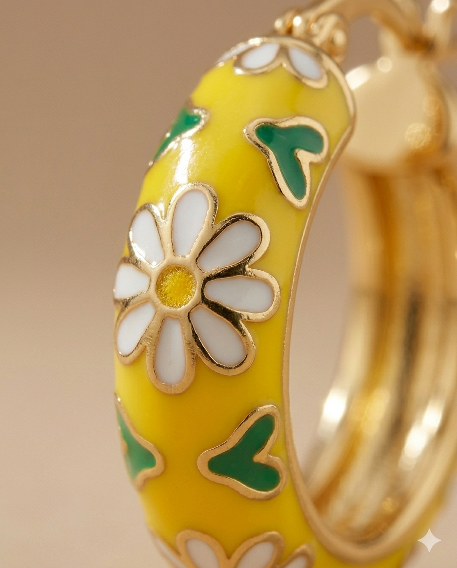 Daisy Love Yellow Enamel Gold Plated Hoop Earrings for Women