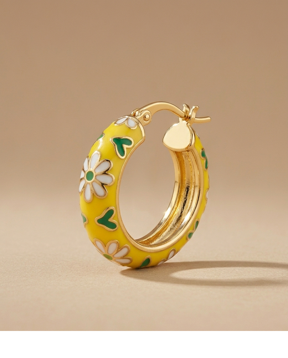 Daisy Love Yellow Enamel Gold Plated Hoop Earrings for Women