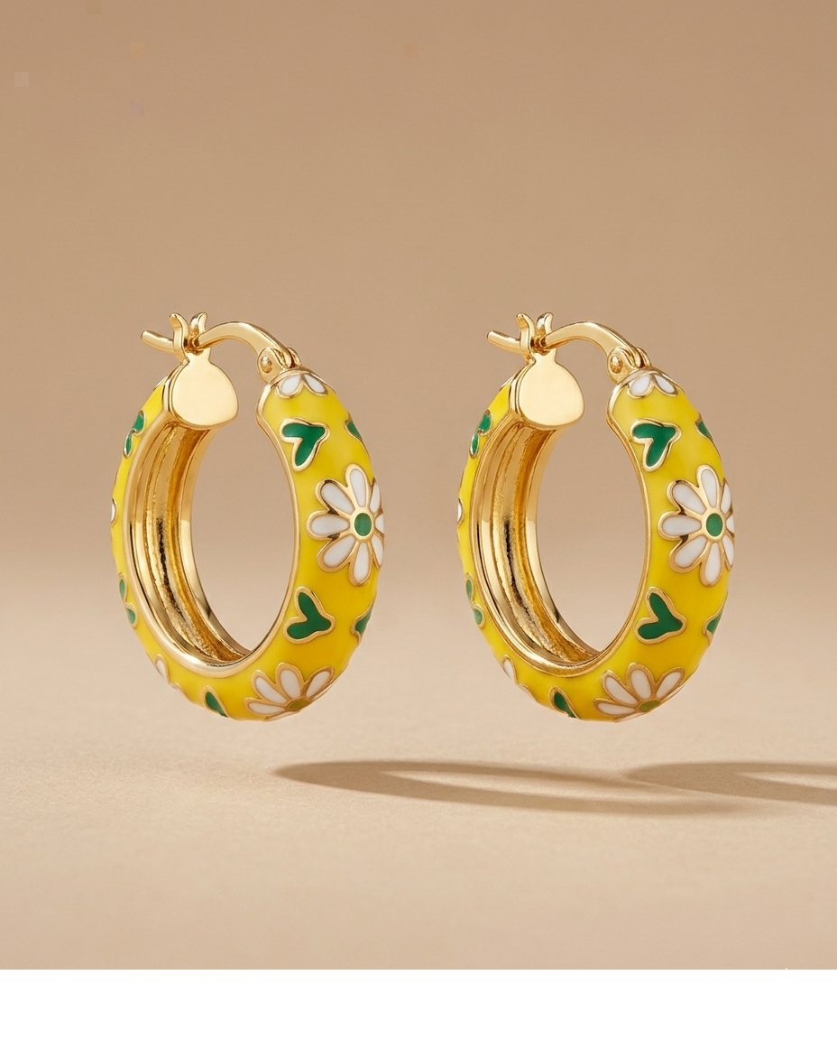 Daisy Love Yellow Enamel Gold Plated Hoop Earrings for Women