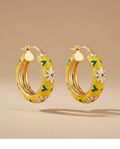 Daisy Love Yellow Enamel Gold Plated Hoop Earrings for Women