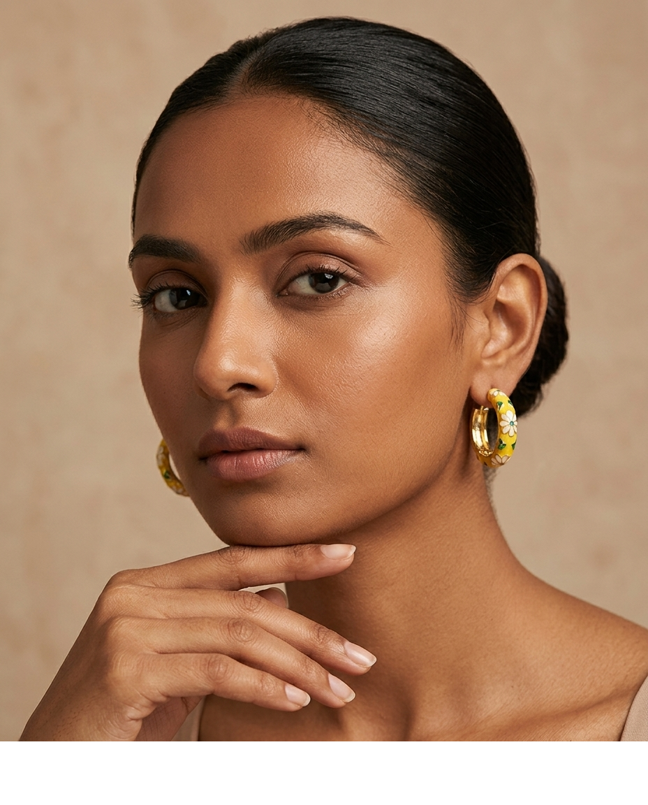 Daisy Love Yellow Enamel Gold Plated Hoop Earrings for Women