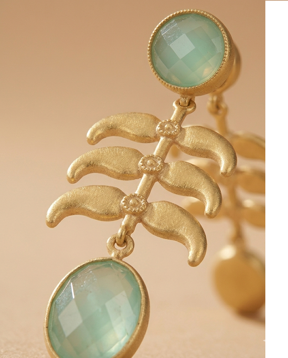 Mint Green Stone Palm Leaf Drop Earrings for Women