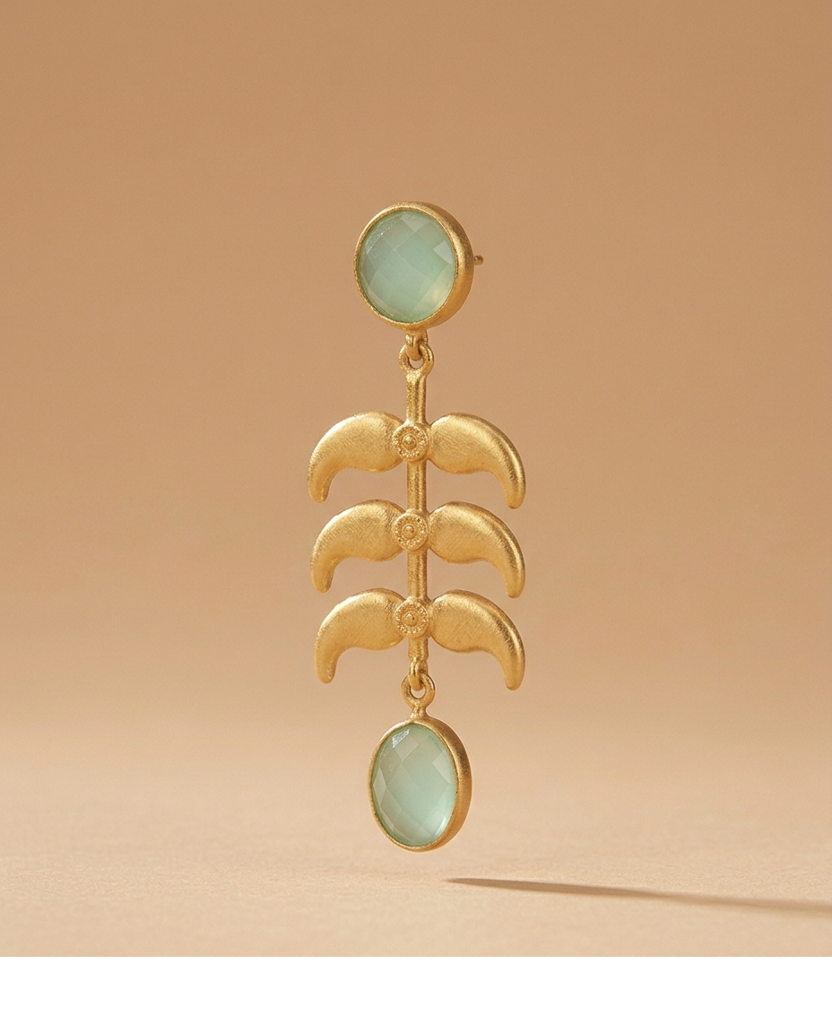 Mint Green Stone Palm Leaf Drop Earrings for Women