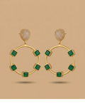 Green Emerald Geometric Hoop Drop Earrings with White Stone for Women