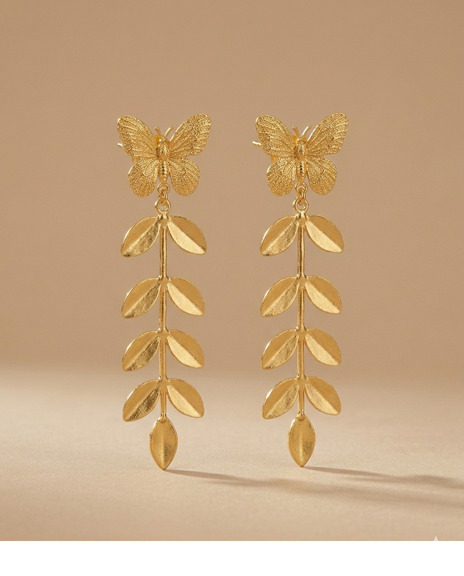 Gold Butterfly Leaf Drop Earrings for Women
