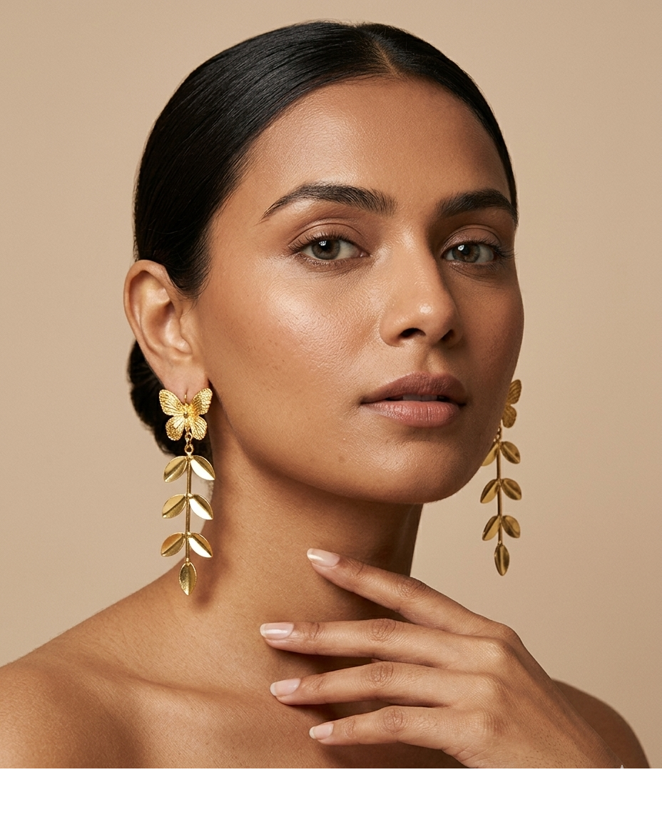 Gold Butterfly Leaf Drop Earrings for Women