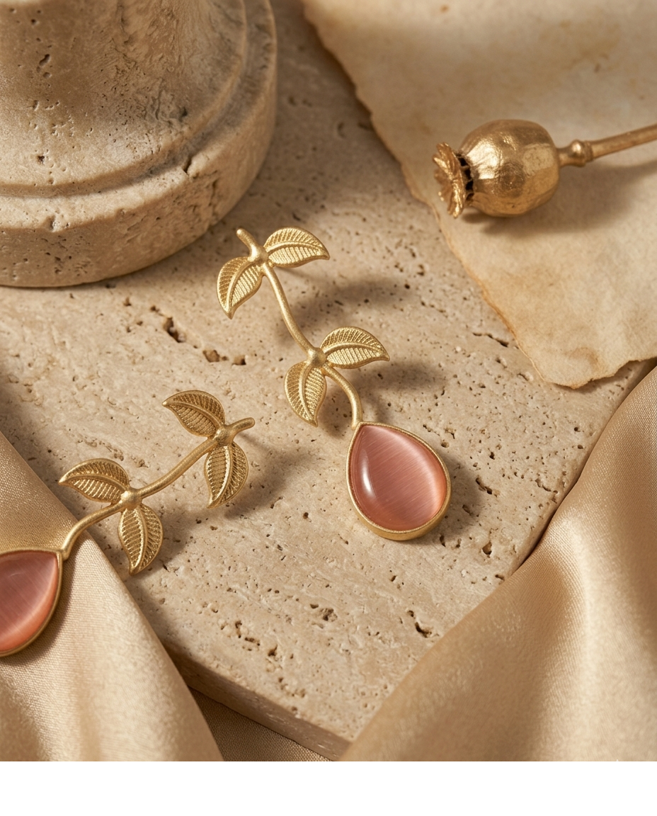 Pink Stone Botanical Leaf Drop Earrings for Women