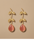 Pink Stone Botanical Leaf Drop Earrings for Women