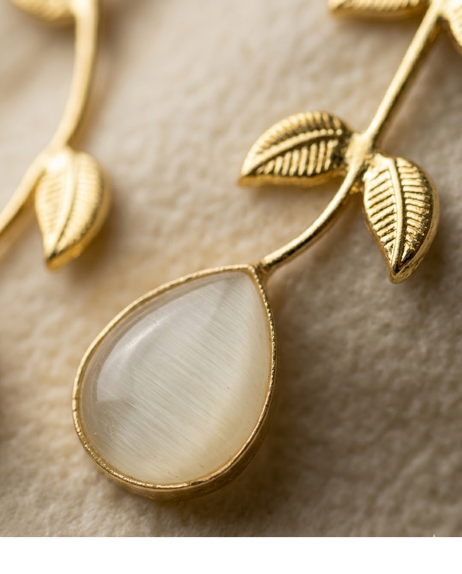 White Cat’s Eye Stone Leaf Drop Earrings for Women