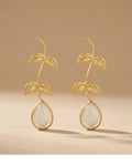 White Cat’s Eye Stone Leaf Drop Earrings for Women