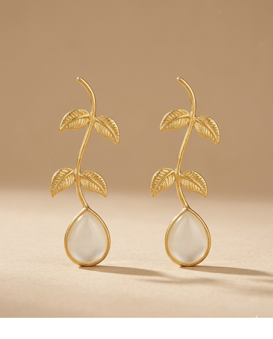 White Cat’s Eye Stone Leaf Drop Earrings for Women