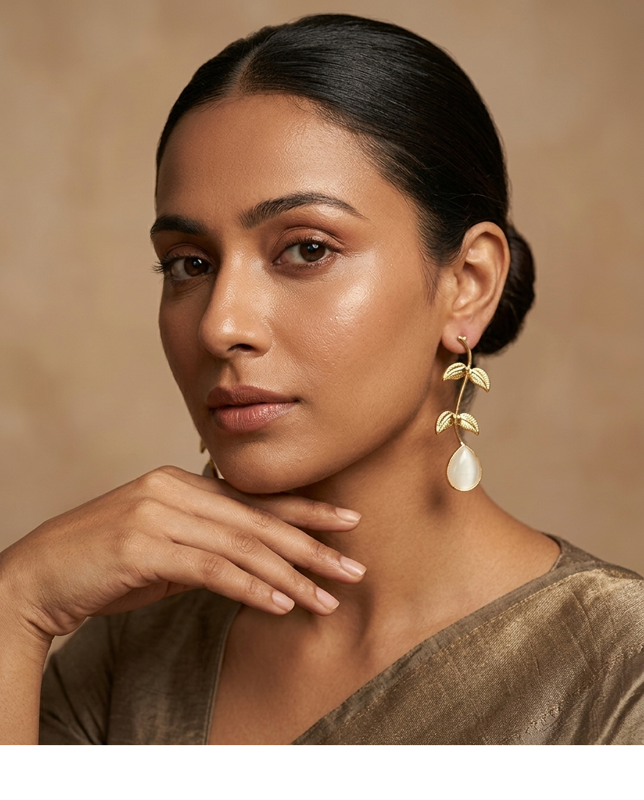 White Cat’s Eye Stone Leaf Drop Earrings for Women