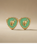 Green Enamel Elephant Motif Gold Stud Earrings for Women