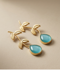 Aqua Blue Leaf Drop Earrings with Teardrop Stone for Women