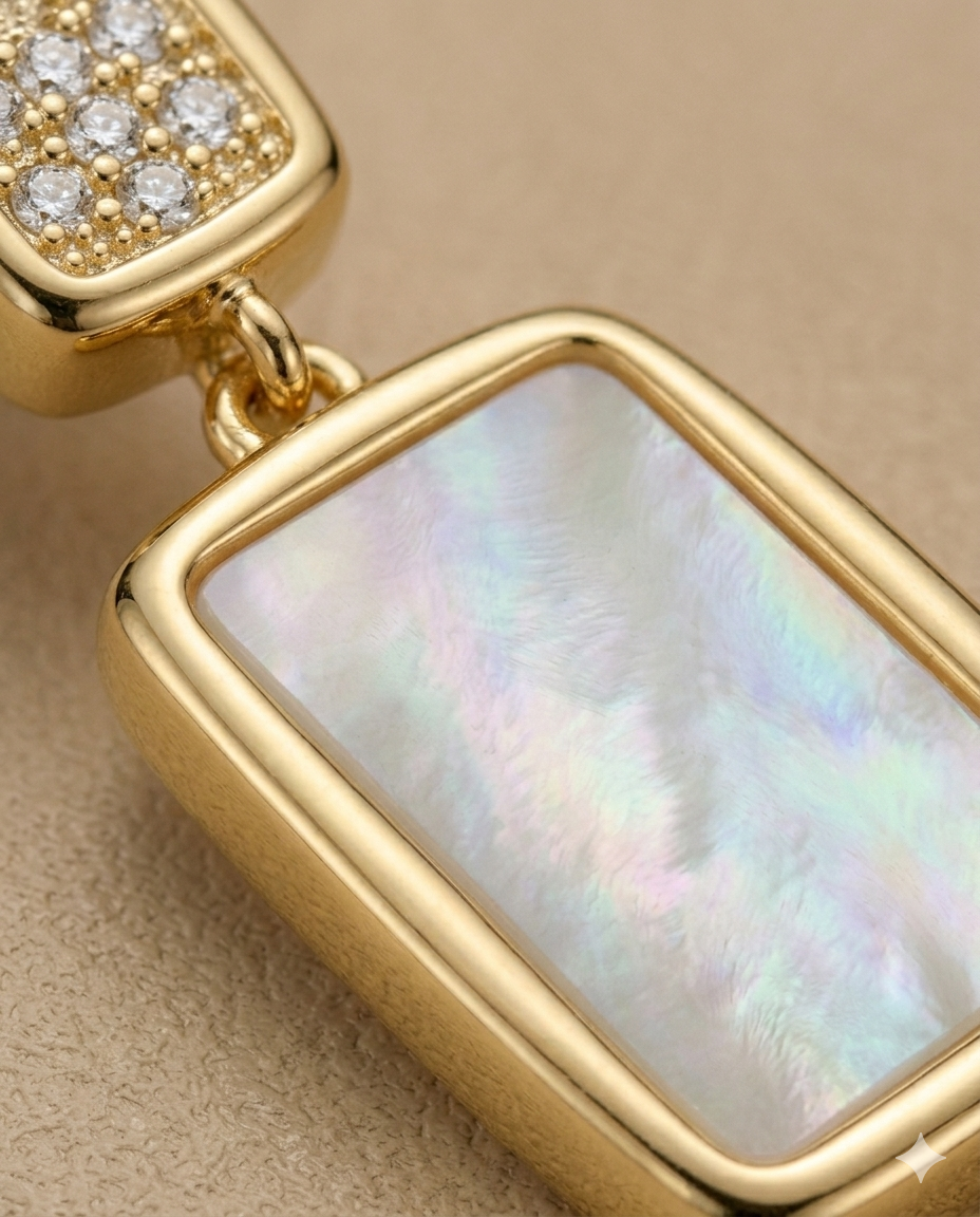 Mother of Pearl Rectangular Gold Drop Earrings for Women