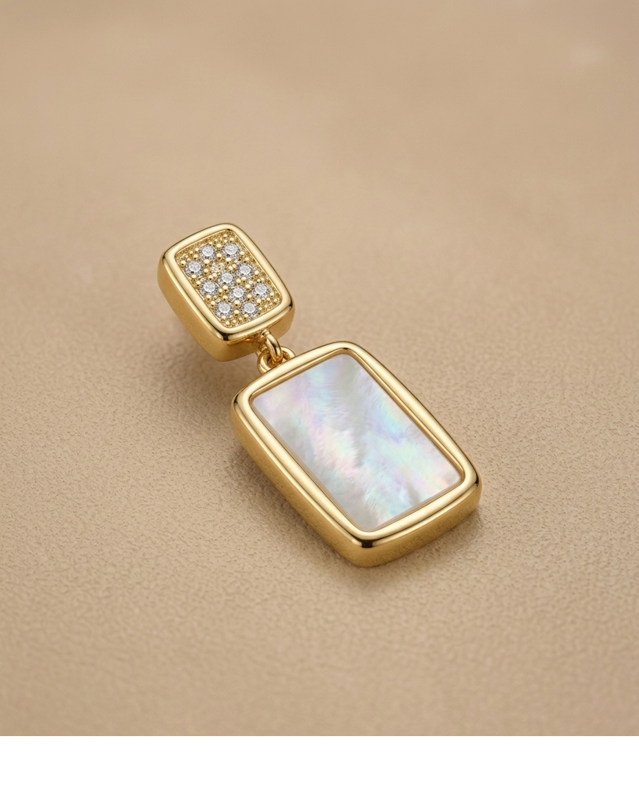 Mother of Pearl Rectangular Gold Drop Earrings for Women