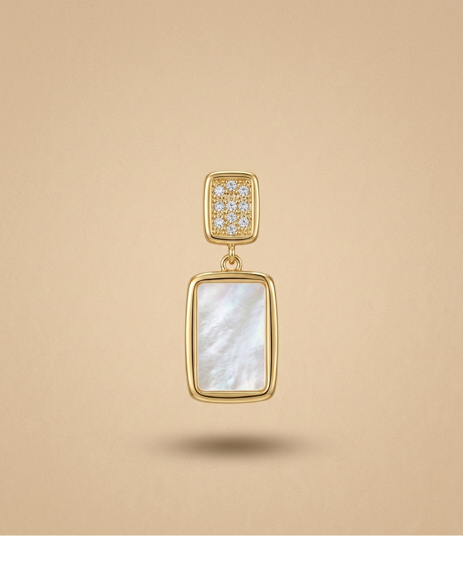 Mother of Pearl Rectangular Gold Drop Earrings for Women