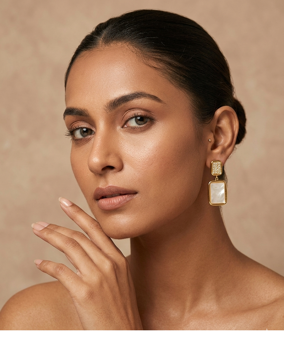 Mother of Pearl Rectangular Gold Drop Earrings for Women