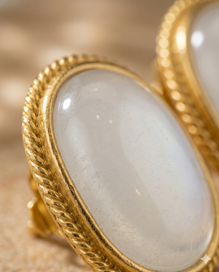 Moonstone Oval Gold Stud Earrings for Women