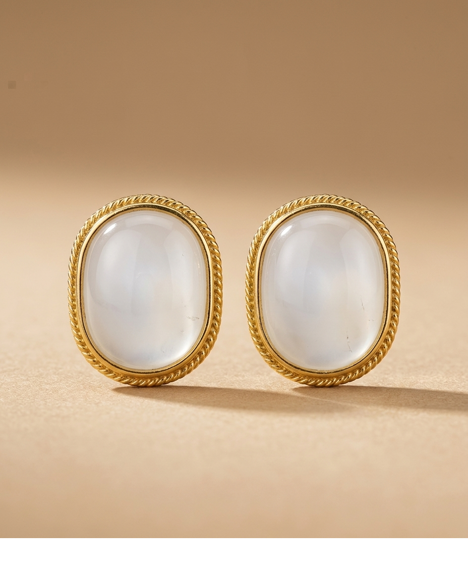 Moonstone Oval Gold Stud Earrings for Women