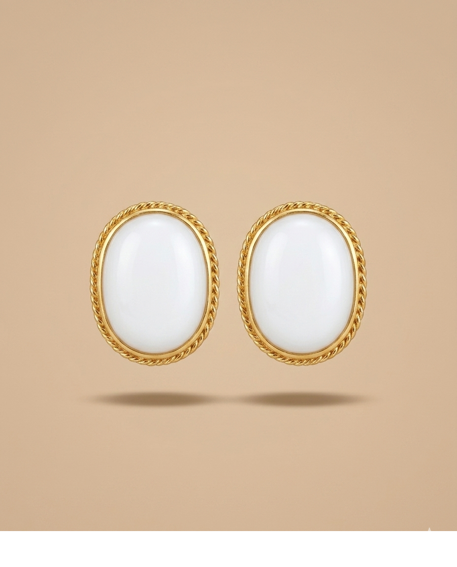 Moonstone Oval Gold Stud Earrings for Women